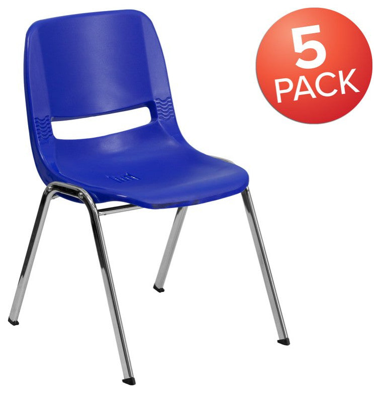 Set of 5 Multipurpose Stack Chairs, Chrome Frame With Vented Plastic Back, Navy