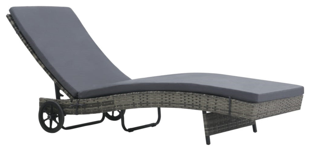 Vidaxl Sun Lounger With Wheels and Cushion Poly Rattan Anthracite