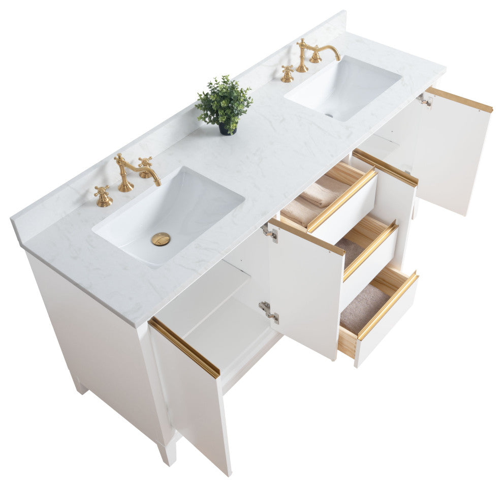 Vanity Art Bathroom Vanity With Sink, White, 72" Double