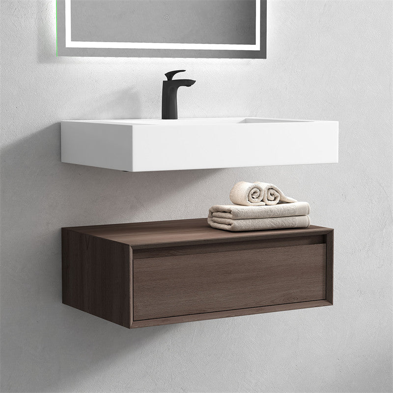 Alysa 30'' Floating Vanity, Acrylic Sink, Red Oak