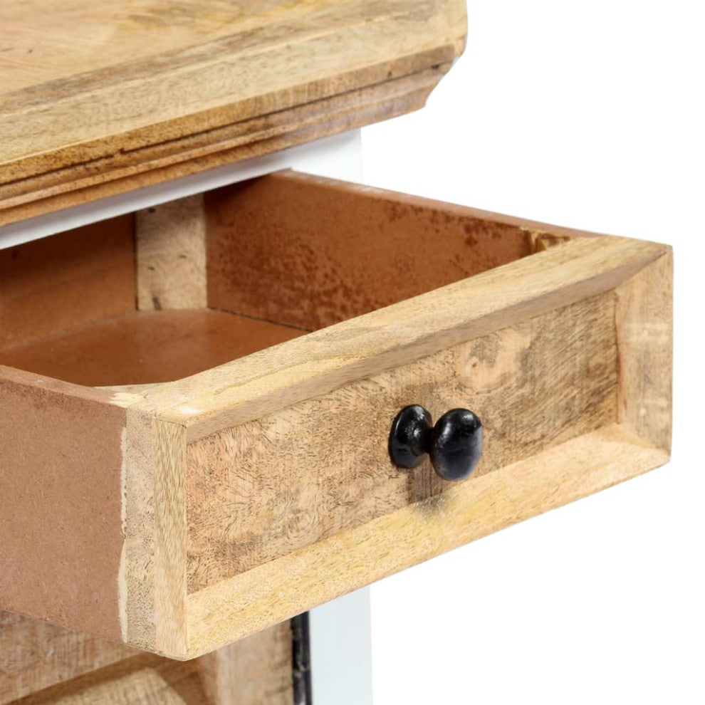 vidaXL Nightstand End Table for Bedroom White and Brown Solid Rough Wood Mango