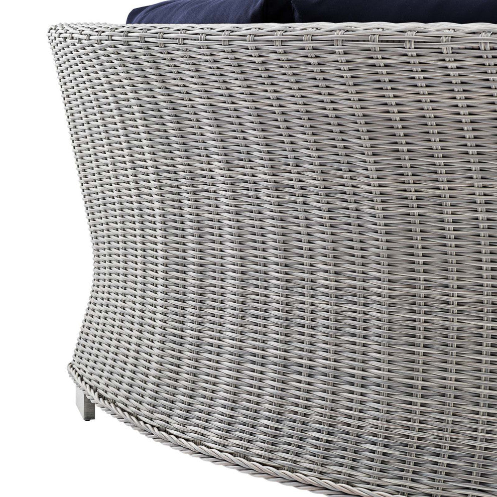 Sofa Corner Chair, Sunbrella, Round, Rattan, Gray Blue Navy, Outdoor