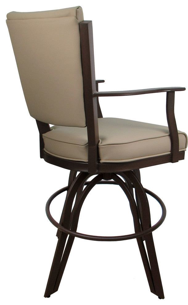 Leather Swivel Tilt Metal Bar Stool - Montana on A-Base, Tan Leather on Brown, 26"