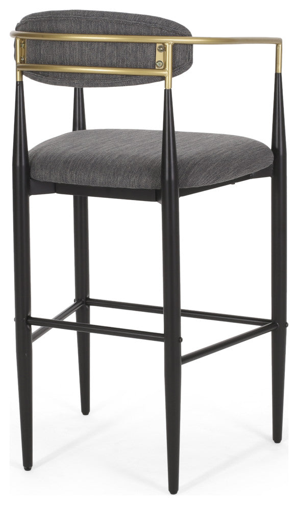 Camas Modern Fabric Upholstered Iron 30" Barstools, Set of 2, Charcoal/Black