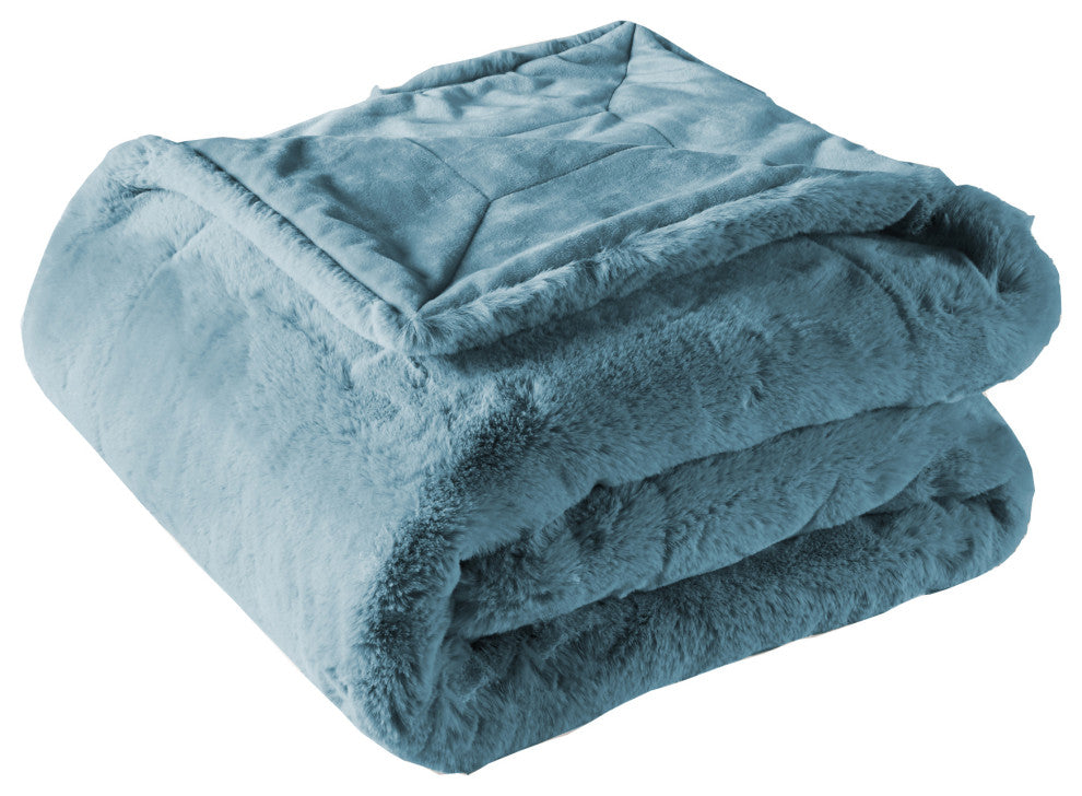 Heavy Faux Fur Throw, Smoke Blue, 50"x60"