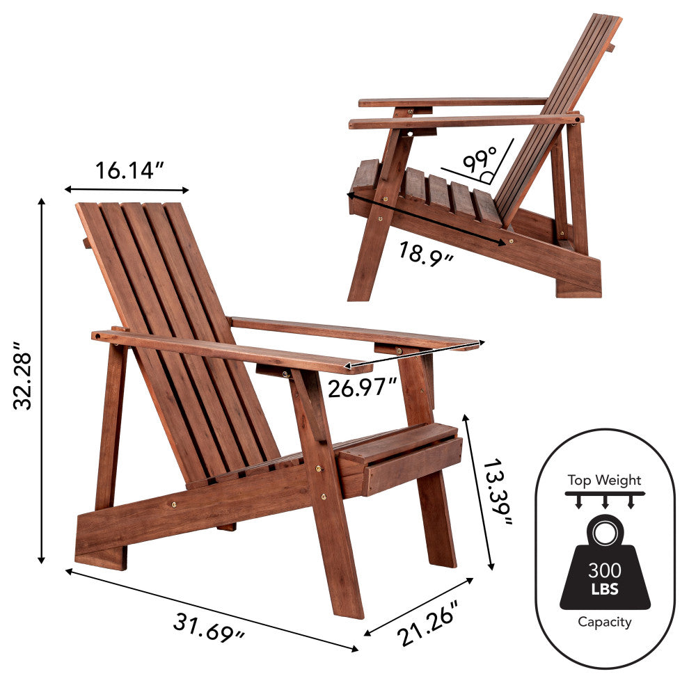 Irving Outdoor Patio Modern Acacia Wood Adirondack Chair, Dark Brown