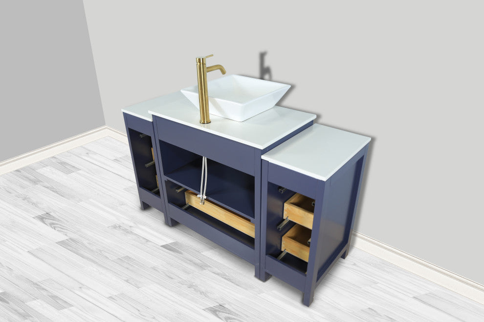 Vanity Art Vanity Set With Vessel Sink, Blue, 54", Standard Mirror