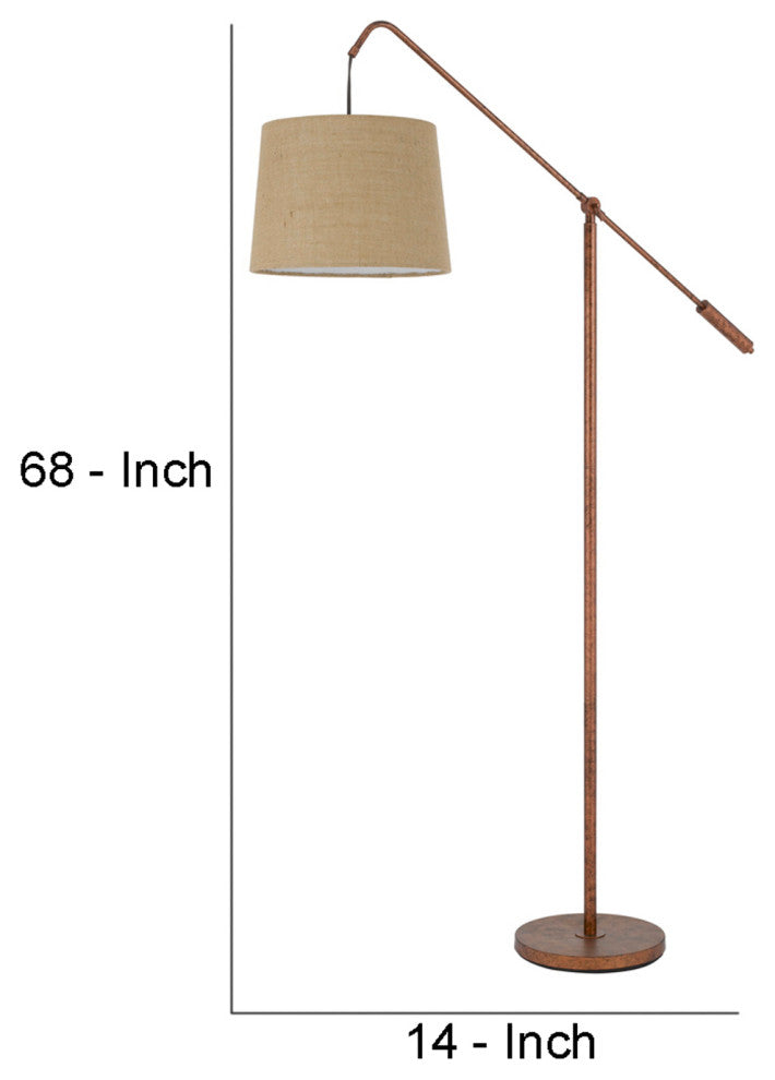 Benzara BM272212 68" Adjustable Arc Arm Metal Floor Lamp, Rustic Bronze