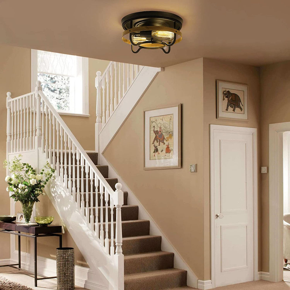 2 Light Vintage Flush Mount Ceiling Light Fixture, Industrial
