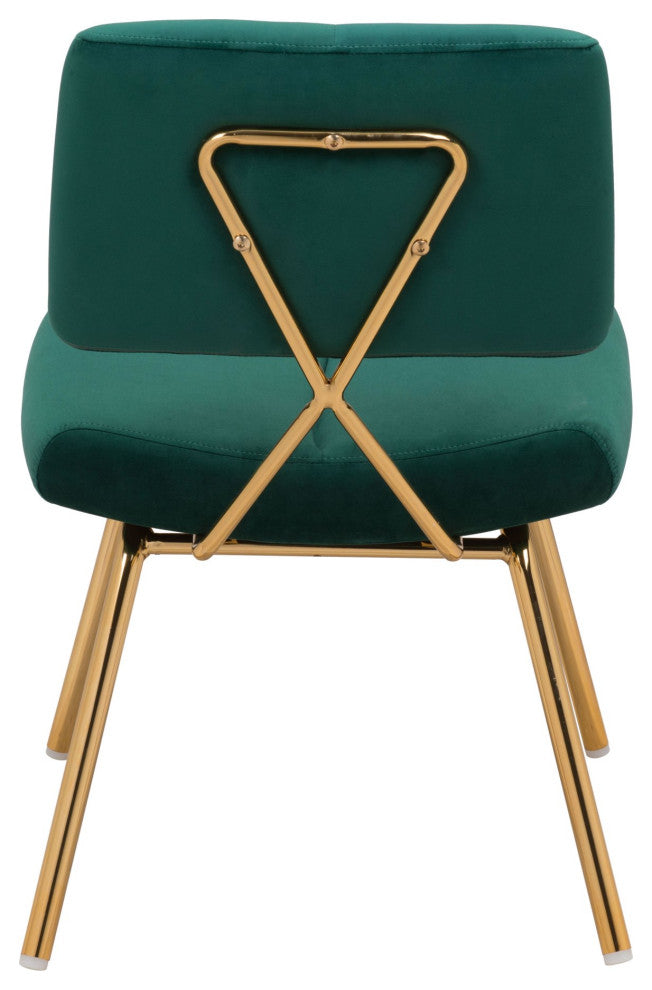 Dining Chair, Set of 2, Steel Metal, Fabric, Green, Gold, Kitchen Cafe Bistro