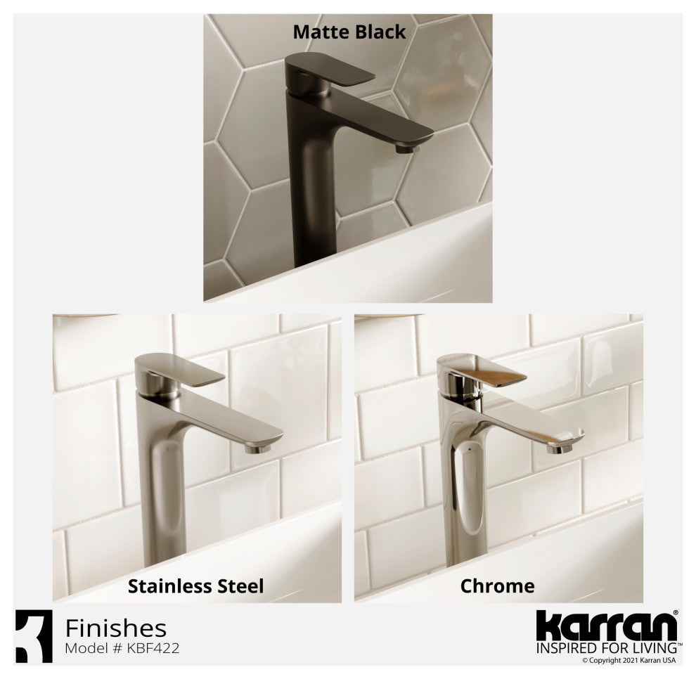 Karran KBF422 1-Hole 1-Handle Vessel Faucet With Pop-up Drain, Matte Black