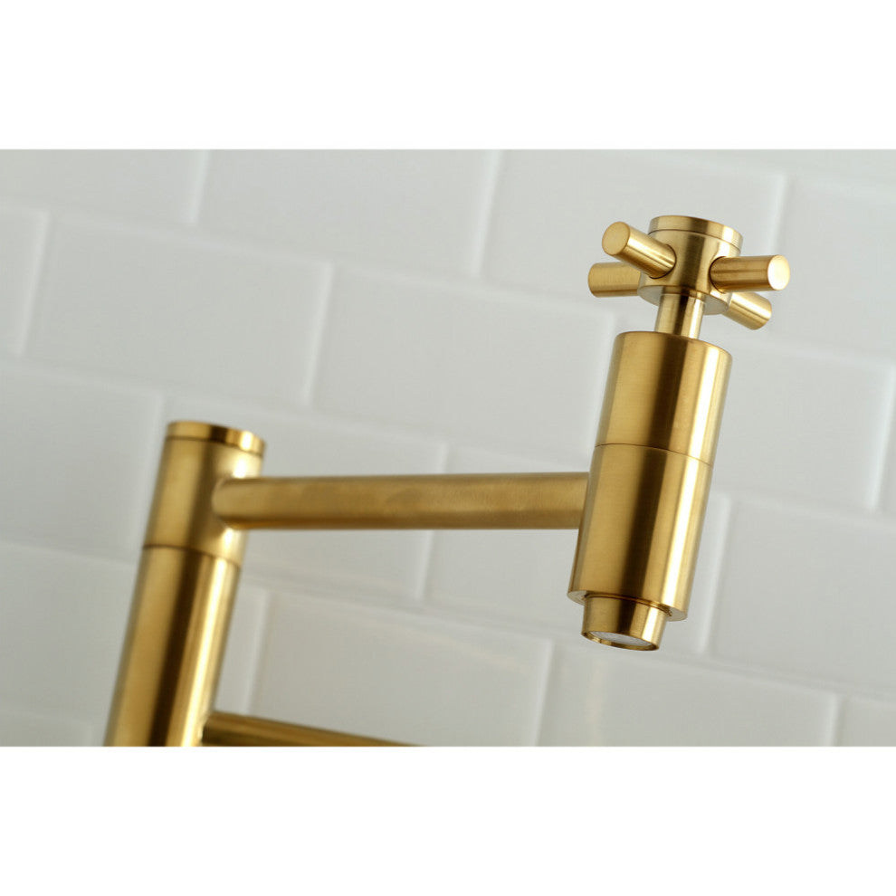Kingston Brass Wall Mount Pot Filler Kitchen Faucet, Brushed Brass
