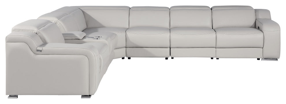 Marco-7-Piece, 4-Power Reclining Italian Leather Sectional, Light Gray