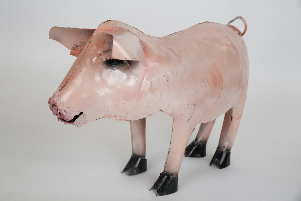 Recycled Metal Standing Pig, Pink