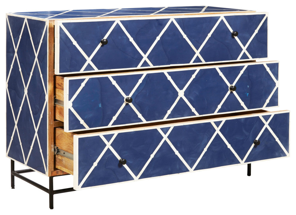 Navy Blue 3-Drawer Accent Chest