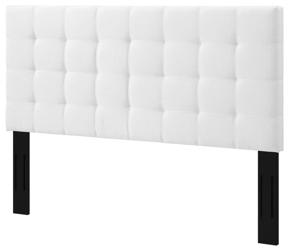 Contemporary Modern Designer Bedroom King Size Tufted Headboard, Fabric, White