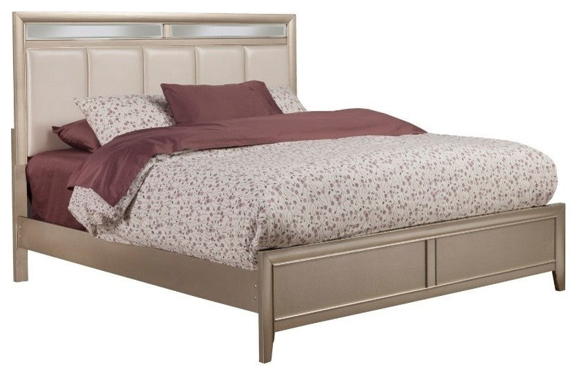 Pine Wood Queen Size Panel Bed With Upholstered Headboard, Silver