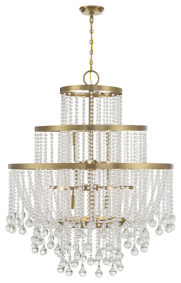 Luna 15-Light Chandelier, Warm Brass or Matte Black, Warm Brass