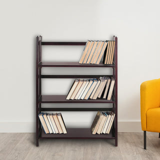 3 Shelf Folding Bookcase, Espresso, Large, 3 Shelf