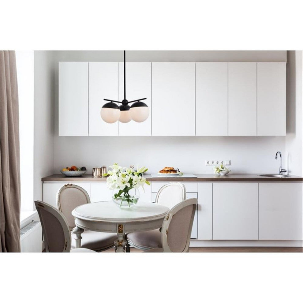 Living District Eclipse 3-Light Metal & Glass Pendant in Black and Frosted White