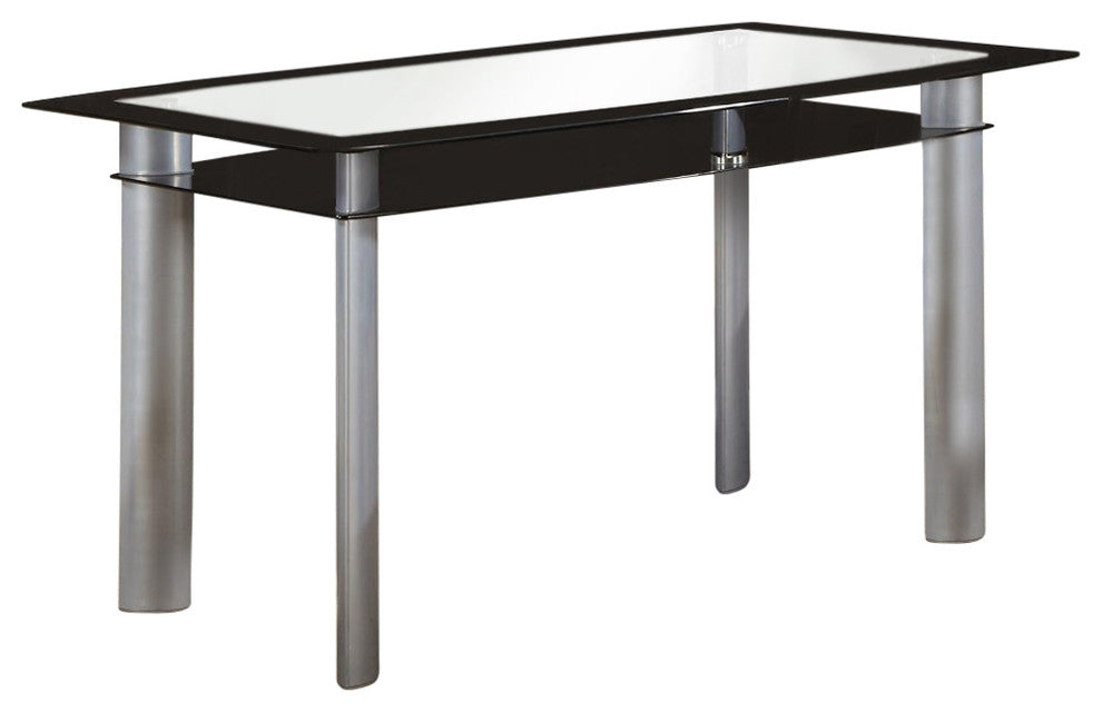 Rectangular Dining Table With Glass Top And Black Trim Silver