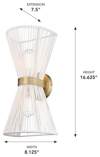Avon 2-Light Wall Sconce, Brushed Champagne Bronze With Bleached White Raphia Rope Shade