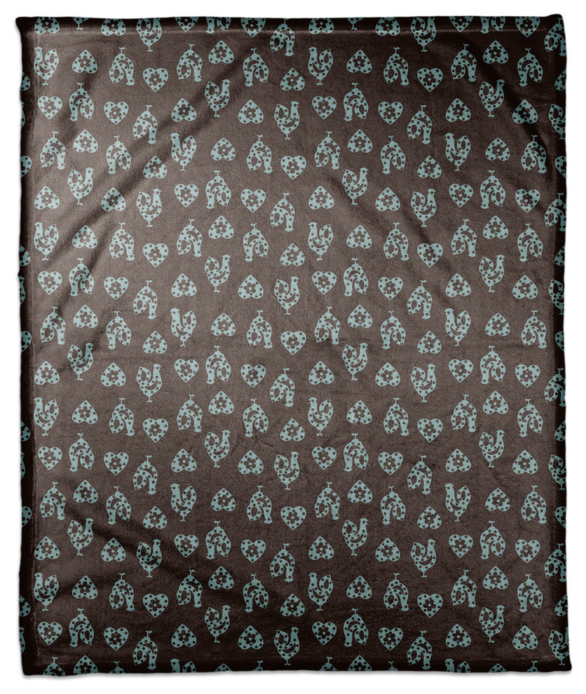 Gray Rooster Pattern Fleece Blanket
