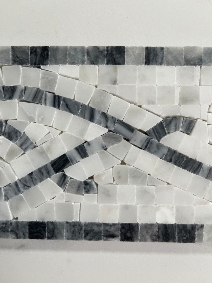 Stretch Bardiglio 4x12 Marble Mosaic Border Listello Tile Polished, 1 piece