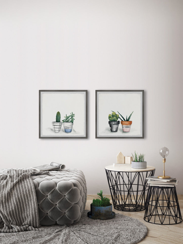 Decorated Cactus Pots Diptych, Set of 2, 12x12 Panels