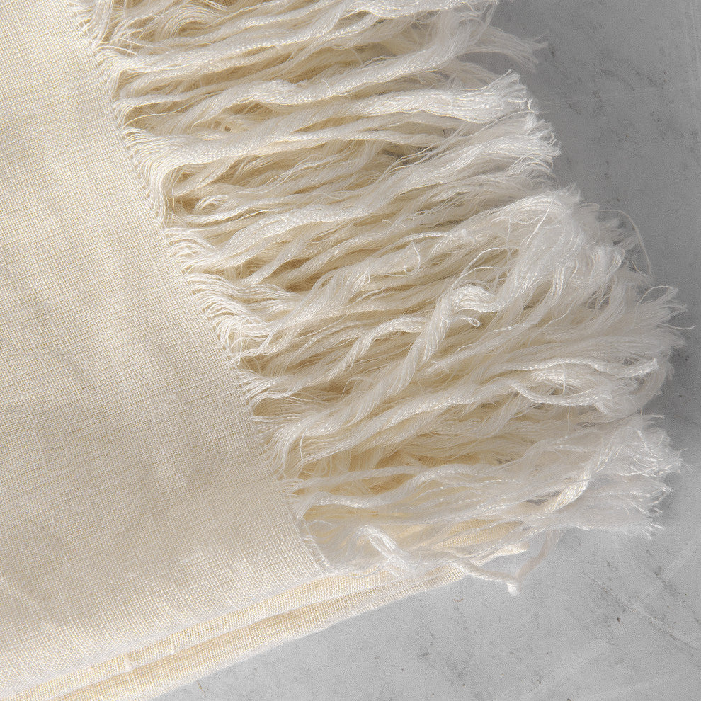 Linen Throw, White, 50"x60"