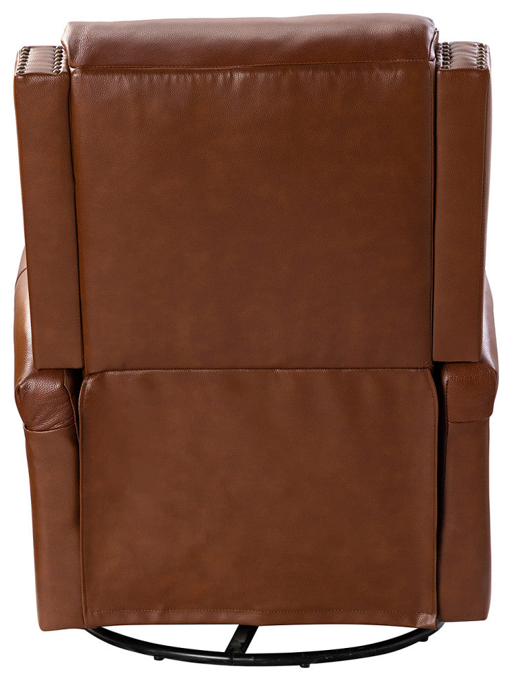 Genuine Leather Swivel Rocker Recliner, Set of 2, Brown