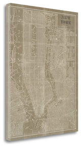 "Blueprint Map New York Taupe" By Sue Schlabach, Giclee on Gallery Wrap Canvas