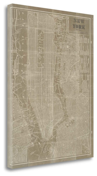 "Blueprint Map New York Taupe" By Sue Schlabach, Giclee on Gallery Wrap Canvas
