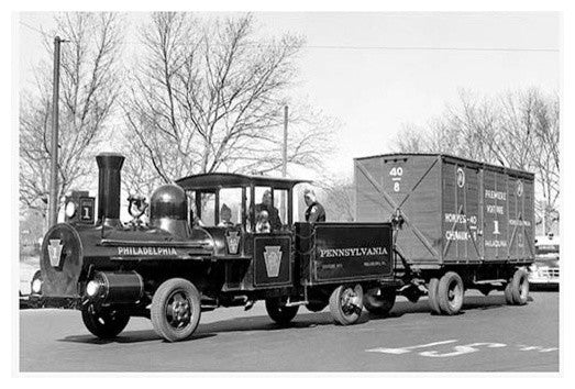 Car Pulling Train Car, Philadelphia, Pa - Fine Art Giclee Print 24" x 36"