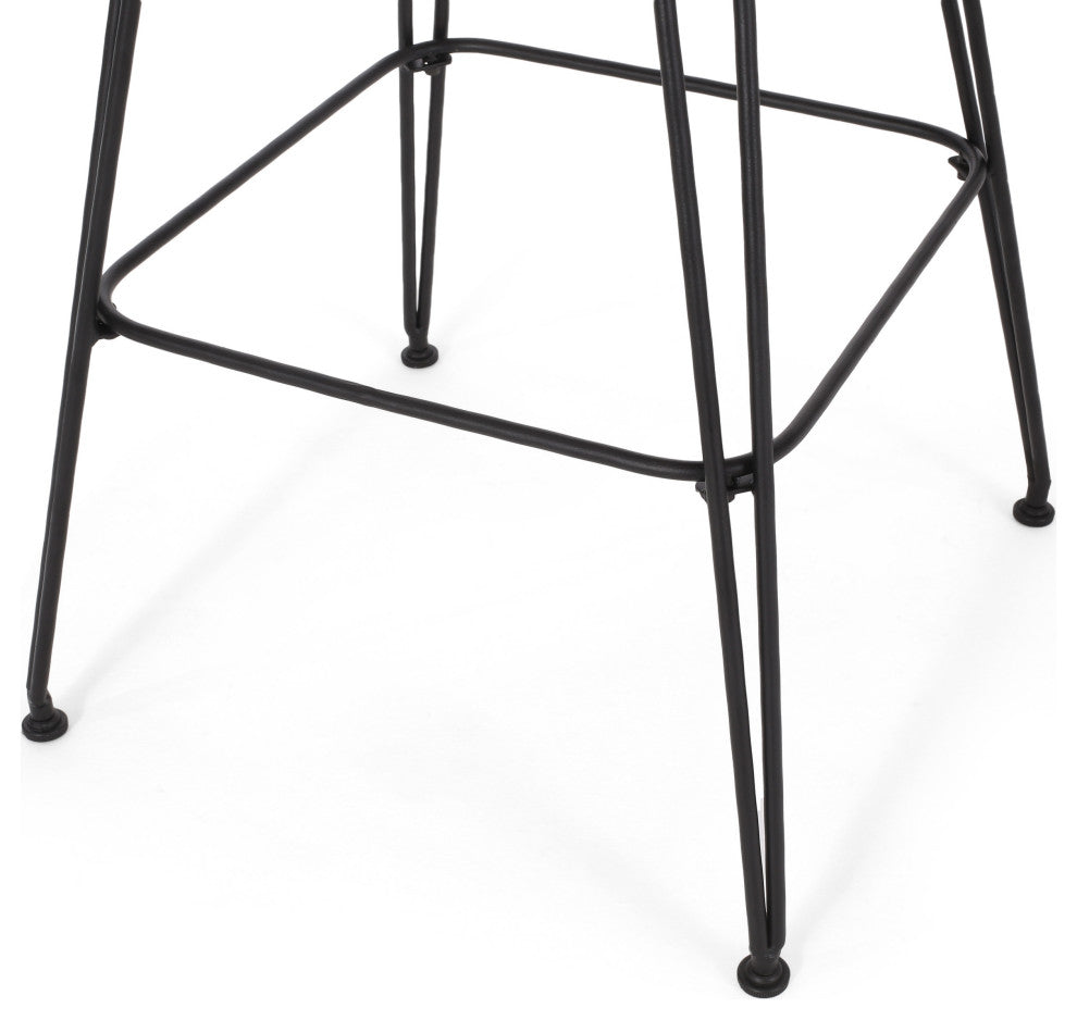 Pondway Outdoor Wicker/Iron Barstools, Set of 2, Beige/Light Brown/Black
