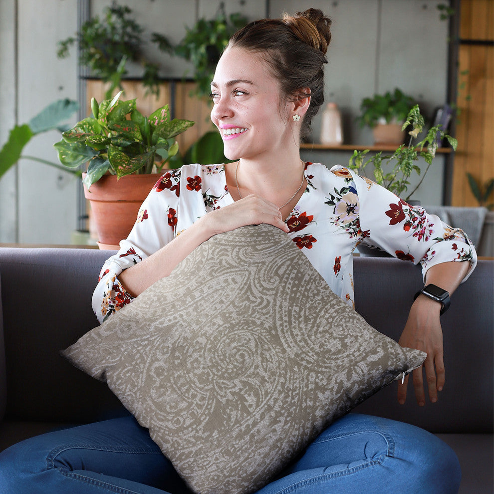 Plutus Brown Natural Leaf Jacquard Luxury Throw Pillow, 26"x26"