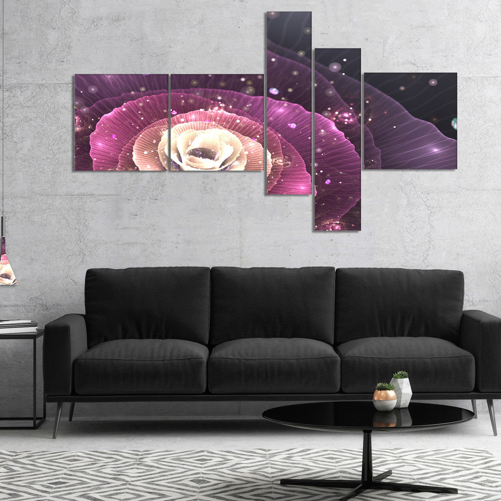 Pink Flower with Sparkles, Floral Art Canvas Print, 60"x32", 5 panels