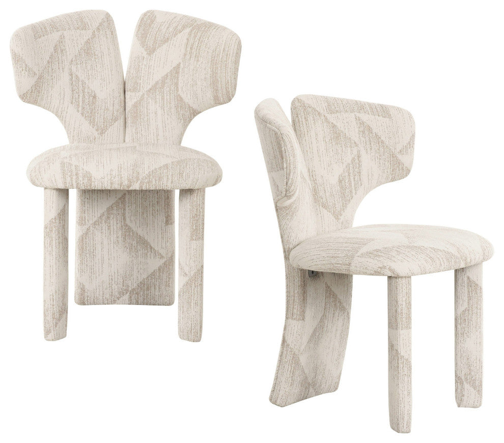 Modrest Masuda Modern Beige Pattern Fabric Dining Chair, Set of 2