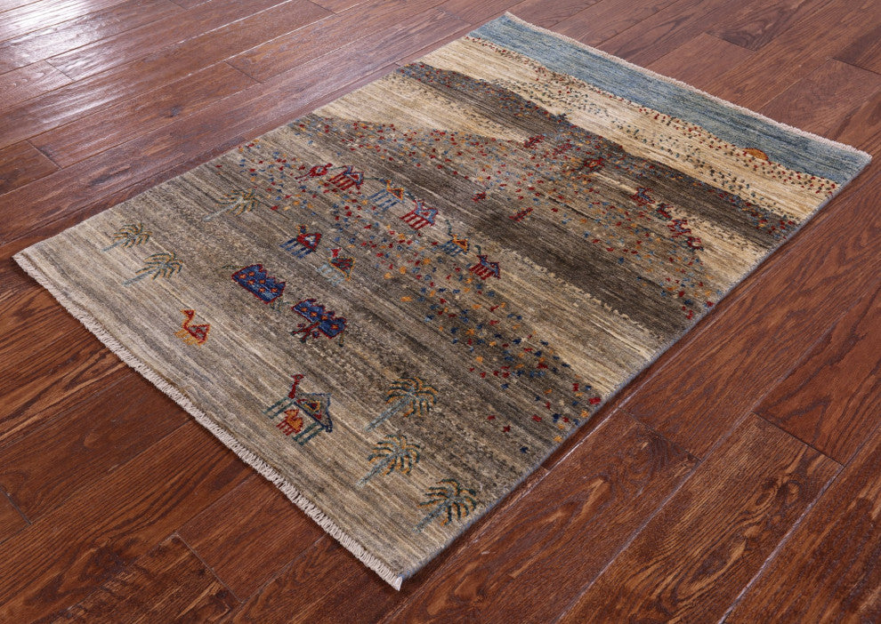 2' 9" X 3' 10" Hand-Knotted Persian Gabbeh Tribal Wool Rug - Q12653