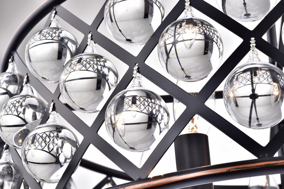 Azha 5-Light Oil Rubbed Bronze Drum Pendant Chandelier With Crystal Spheres Glam
