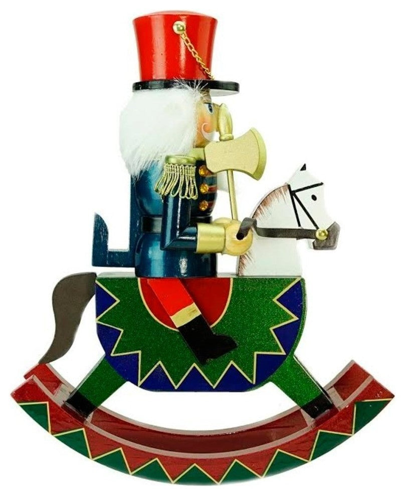 12" Wooden Christmas Nutcracker Soldier on Rocking Horse