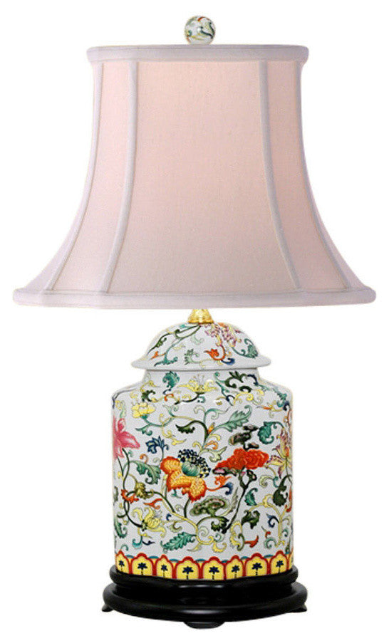 Oriental Chinese Porcelain Floral Scallop Ginger Jar Table Lamp 22"