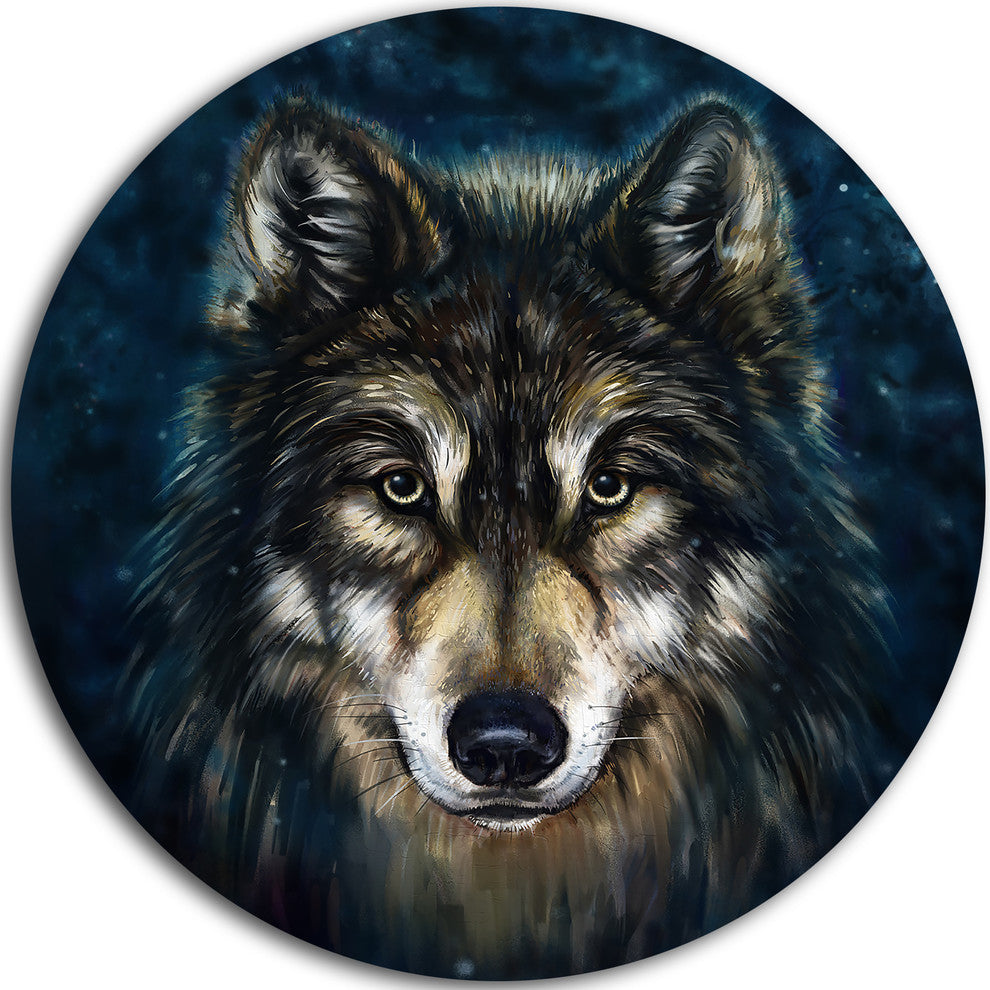 Smiling Wolf, Animal Round Metal Wall Art, 36"
