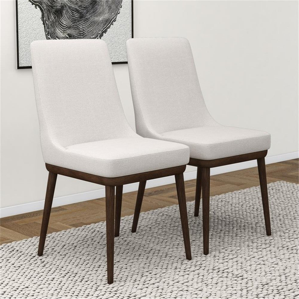Pemberly Row 19'' Solid Wood and Fabric Dining Chair in Beige/Walnut (Set of 2)
