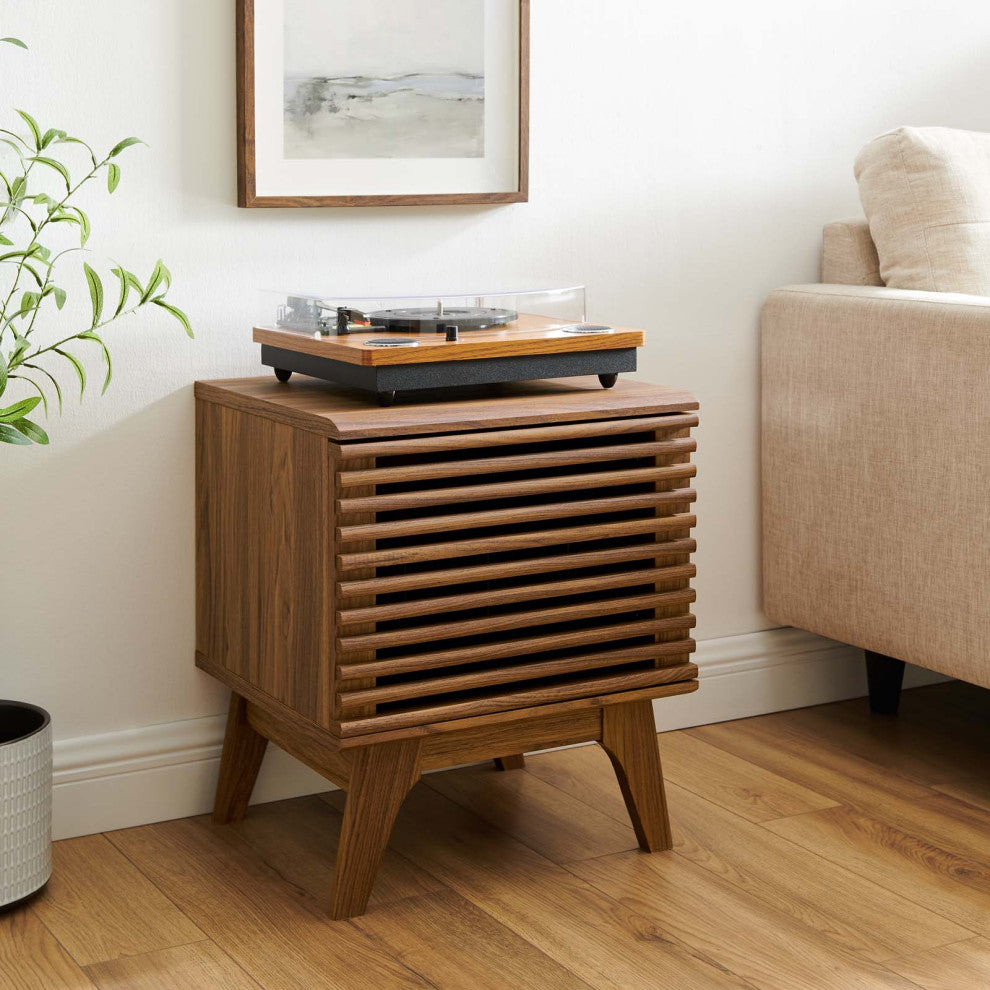 Sofa Side Table Display Stand, Wood, Brown Walnut, Modern, Lounge Hospitality