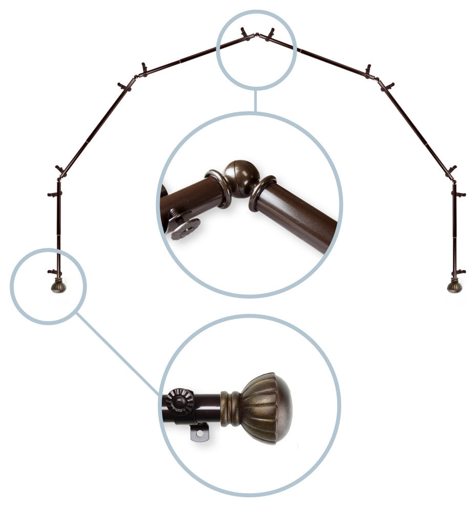 Magnolia 13/16" 6-Sided Bay Window Curtain Rod, Satin Nickel