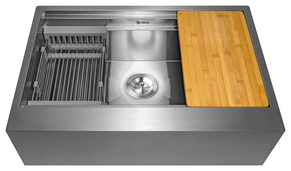 AKDY 33"x20"x9" Apron Farmhouse Handmade Stainless Steel Kitchen Sink