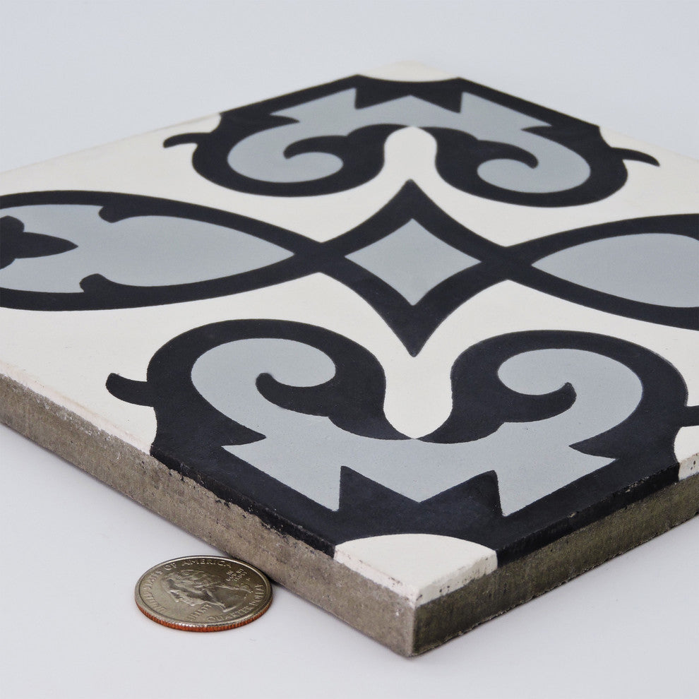 Agadir Handmade Cement Tile, Black/White/Gray, Sample