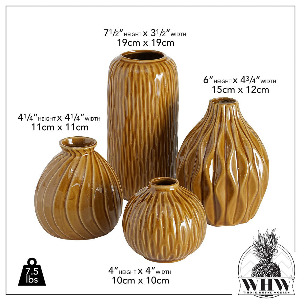 4 Piece Ochre Porcelain Table Vase Set