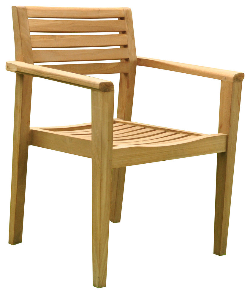 5-Piece Outdoor Teak Dining Set, 60" Round Table, 4 Montana Stacking Chairs